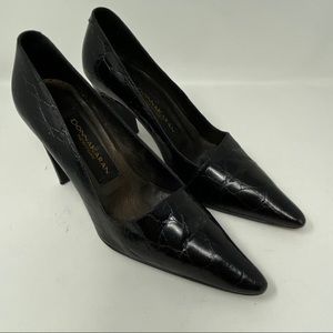 Donna Karan Black Embossed Leather Heels Shoes 6.5